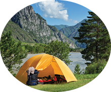 The Camping Tent near mountain river in the summer
